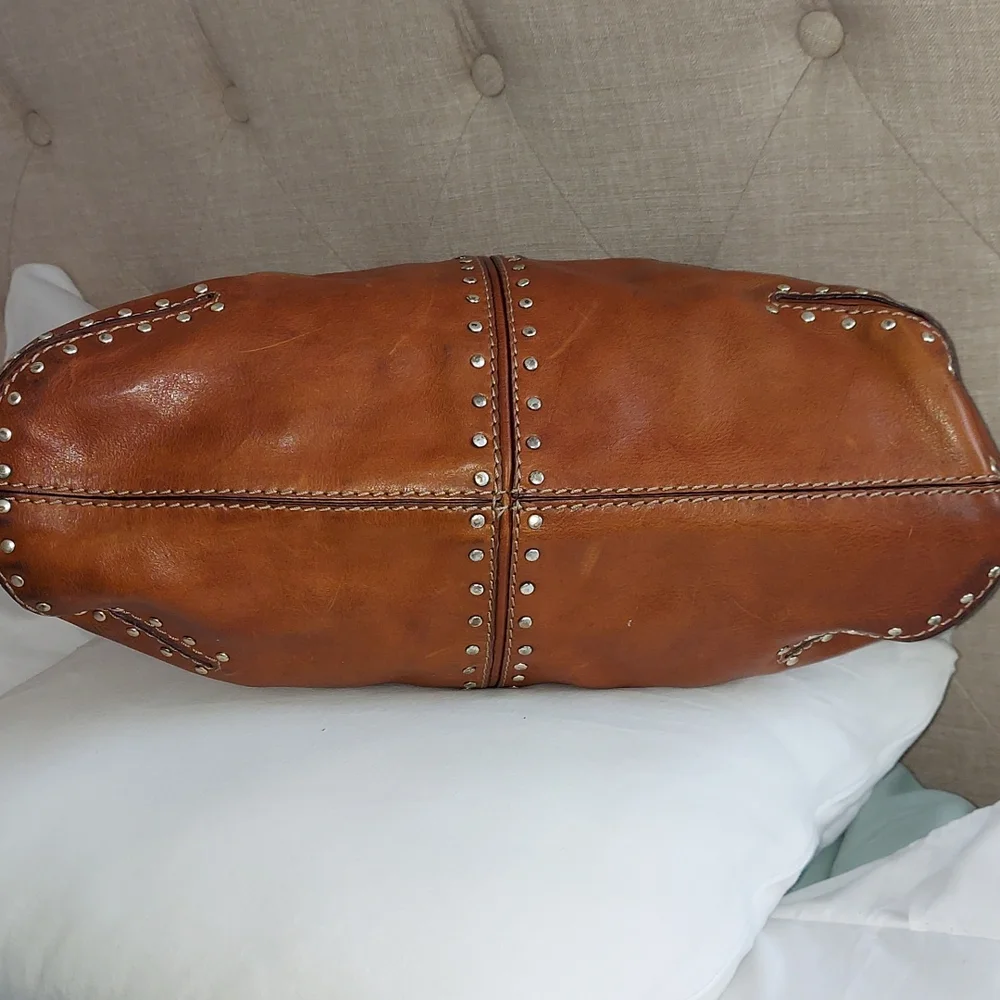 Michael Kors Cognac Leather Stud-Accent Satchel